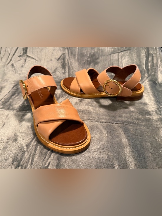 See By Chloé Caramel Tan Leather Flat Sandals Gold Buckle EU 38 / US 8 NEW main image 2